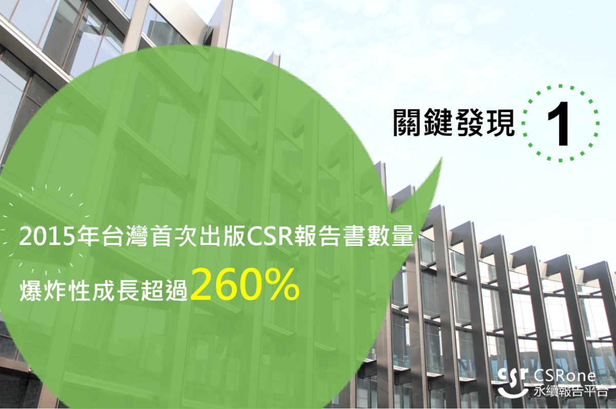 【關鍵發現1】2015年台灣首次出版CSR報告書數量 爆炸性成長超過260%