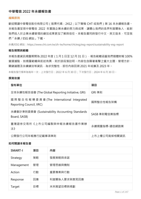 中華電信2022永續報告書